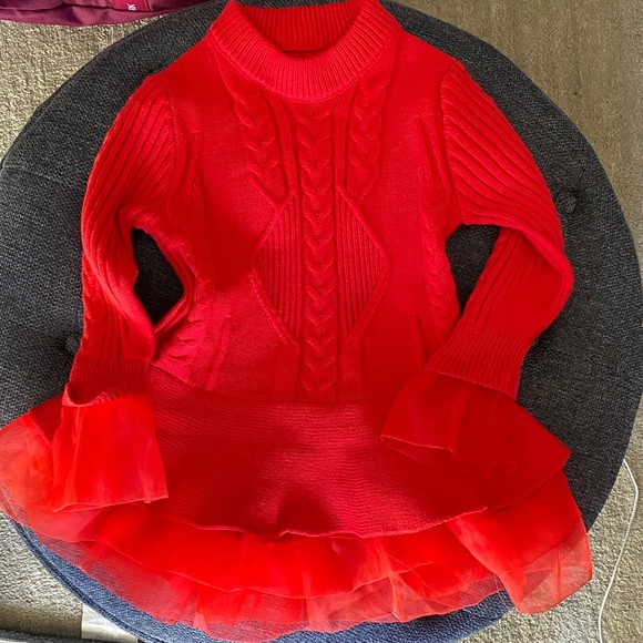 Charming Red Knit Sweater Dress Ruffle Skirt. Size 3-4 - Picture 6 of 11